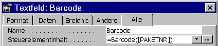 Feldfunktion
              zur Barcodeausgabe in Access